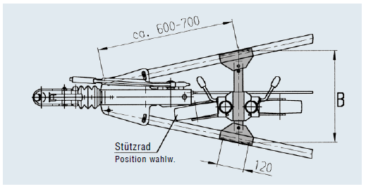 Stützrad-Traverse V-Deichsel 390/410 mm